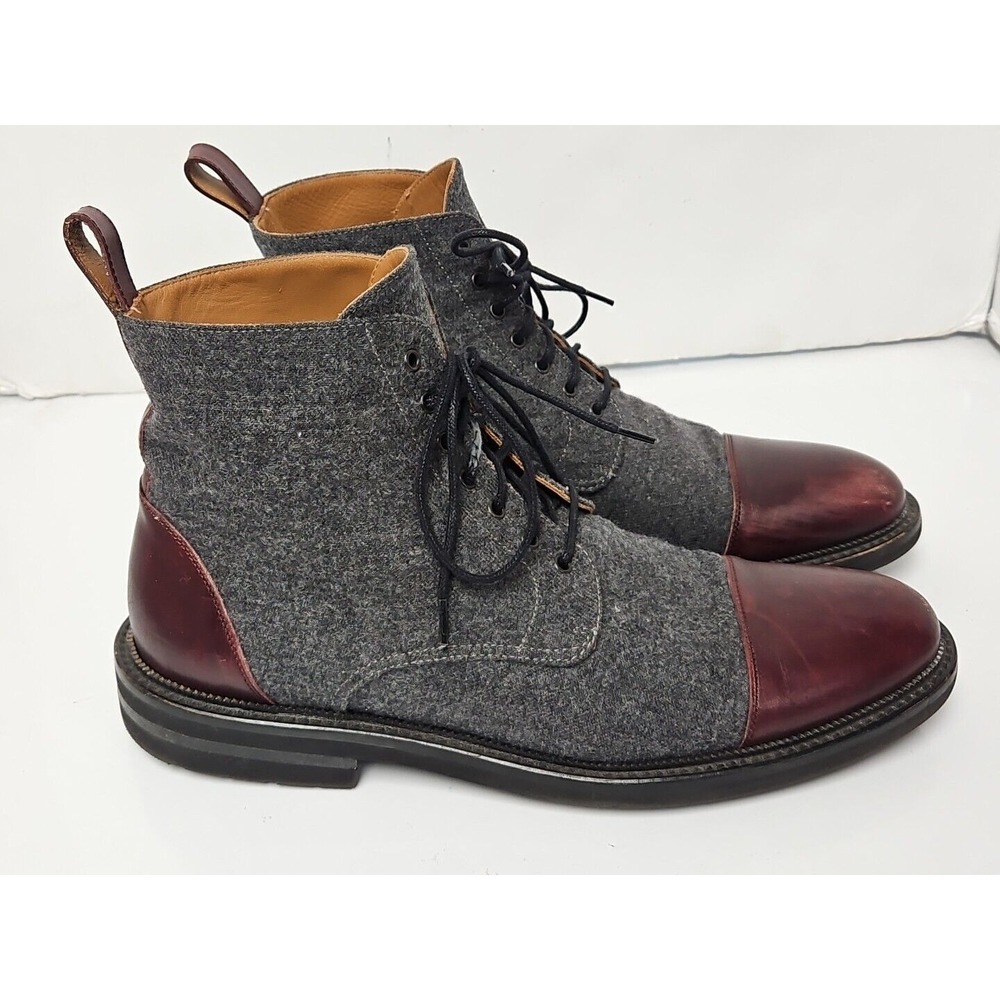 TAFT The Jack Cap Toe Boot In Grey/Oxblood Wool/Leather Men's Size 9 - Picture 7 of 14